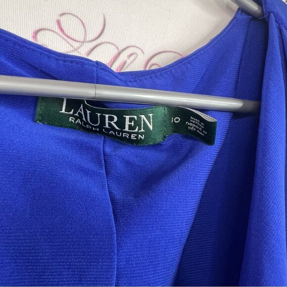 Ralph Lauren dress cinching swoop style Royal Blue Draped Midi Dress stunning - Picture 6 of 8